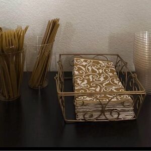 Gold Cutlery Set with Napkins and Cups